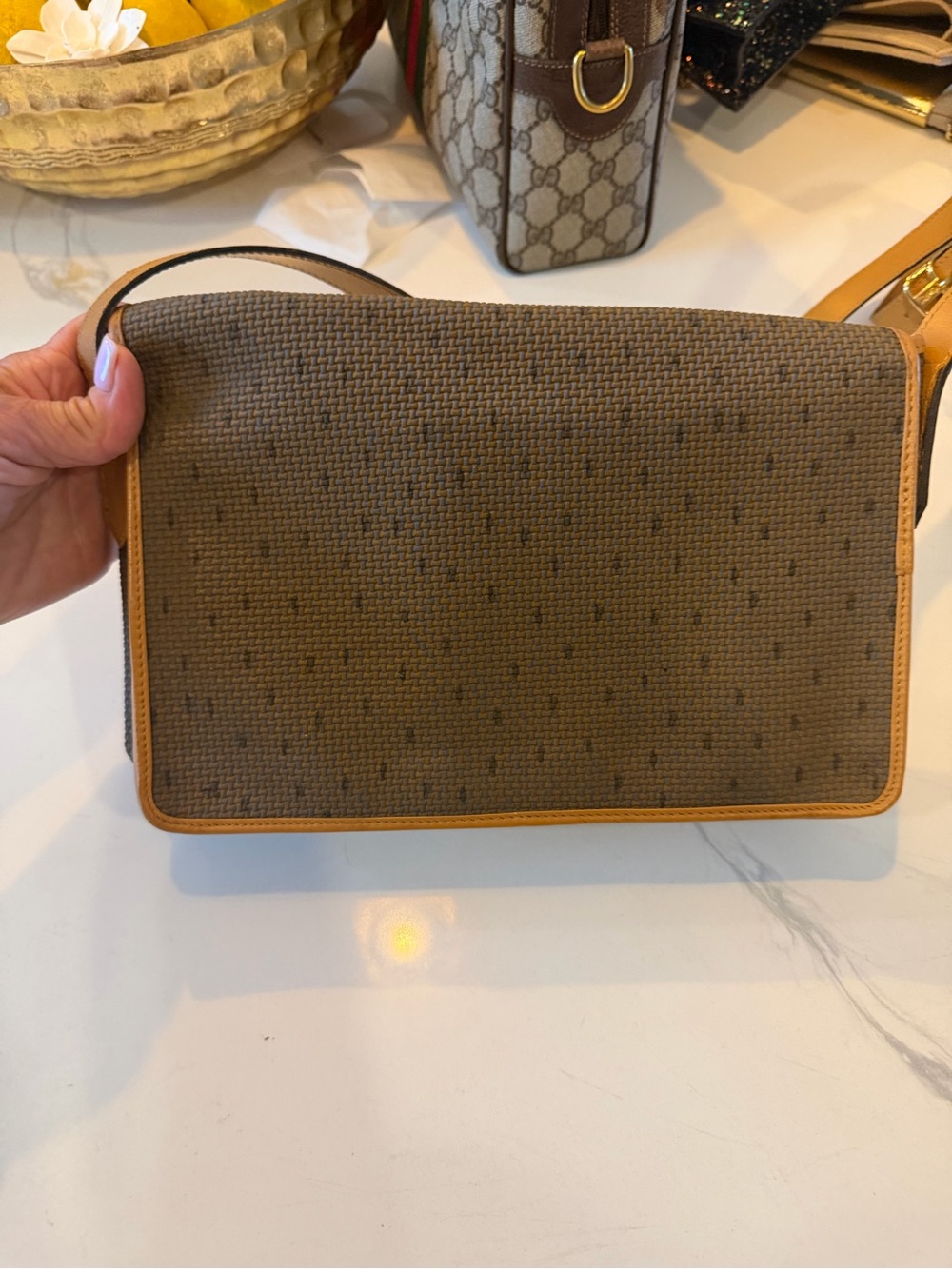 Yves Saint Laurent Brown Canvas Envelope Crossbody with Tan Trim - Picture 2 of 8